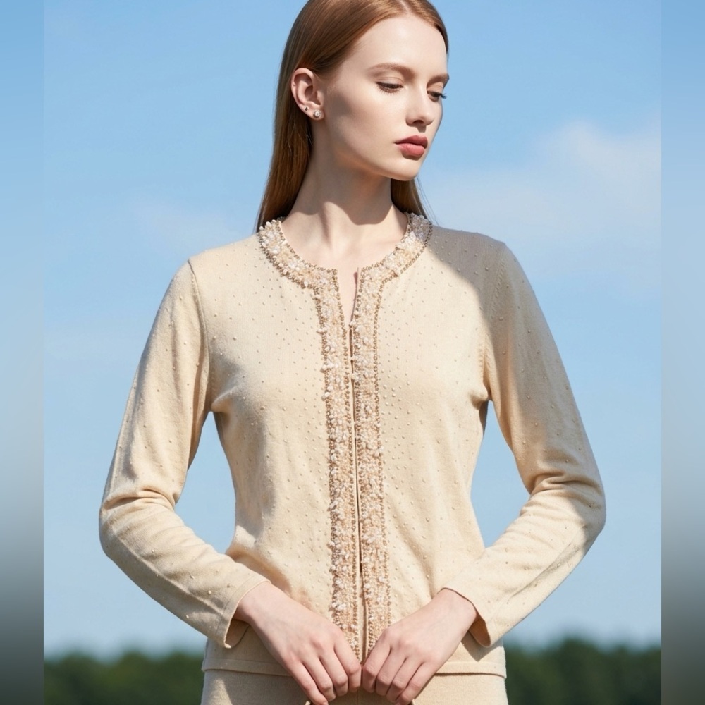 The Limited Silk beaded vintage grandmacore Cottagecore sweater cardigan